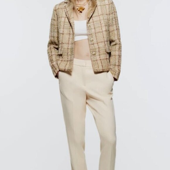 ZARA WOMEN FITTED CROPPED TEXTURED BLAZER Weave Tweed SIZE S 2402/776 /330 - Picture 2 of 7